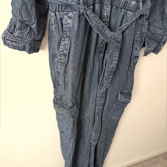 NWT Anthro Cloth & Stone Denim Utility Jumpsuit Belted Cargo Pockets XL $188 - Picture 10 of 11